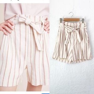 Anthropologie Edisto Paperbag-Waisted Linen Blend Striped Shorts Sz 2